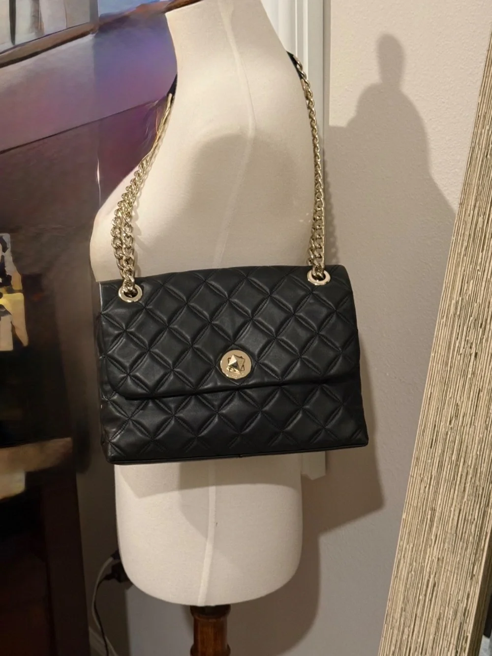 Kate Spade New York Natalia Quilted Crossbody Shoulder Bag With Gold Link Chain